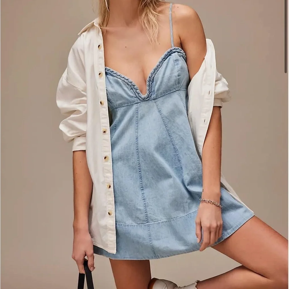 Free People Light Blue Denim Mini Dress - Picture 3 of 5